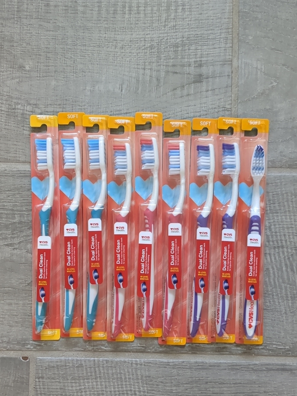 Soft Bristle Dual Clean Toothbrushes - Assorted Blue, Teal, Purple